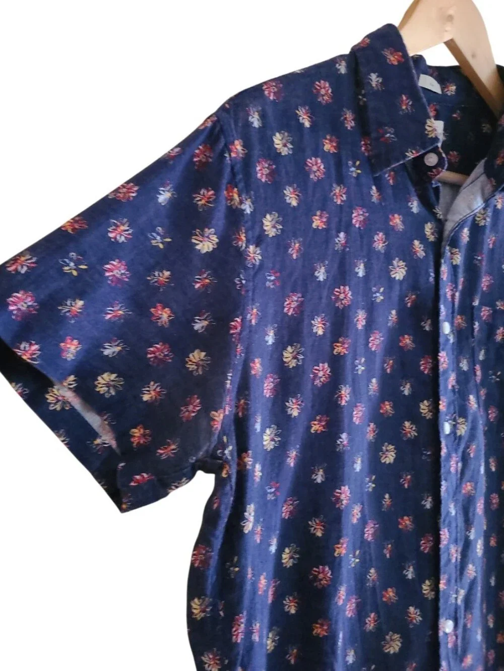 J.Crew X Albini Fabrics Italian 100% Linen Short-Sleeve Shirt Navy Blue Floral